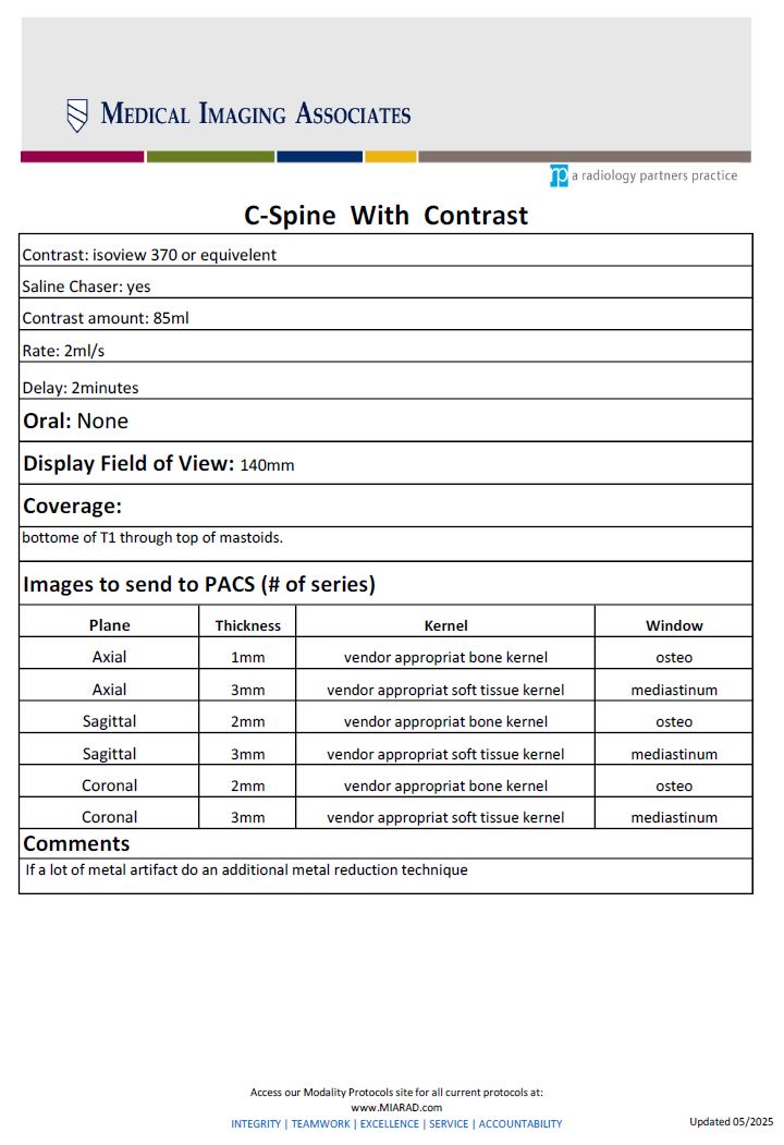 CT C Spine With Contrast 05-2025
